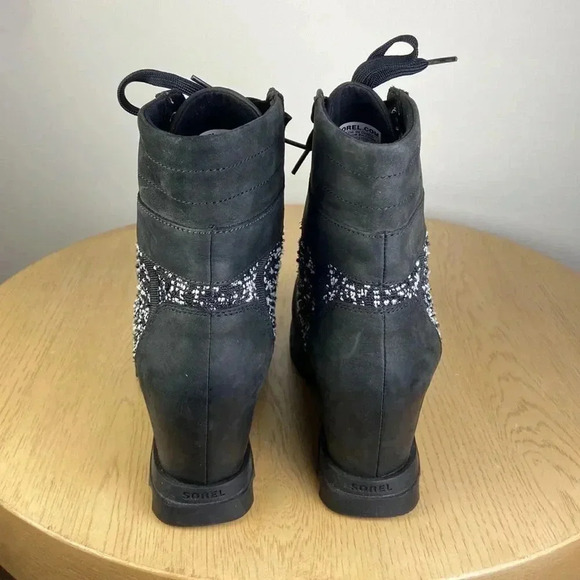 Sorel Women's 9 Joan of Arctic Lexie Wedge Snow Boots Black Tweed Winter Casual - Picture 5 of 8